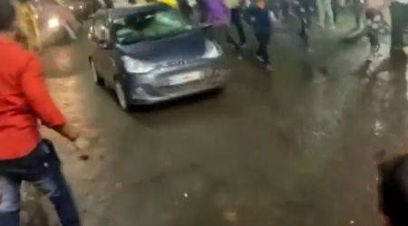 The car also hit an on-duty police head constable, who sustained minor injuries to his leg, he said.
 (Screengrab)