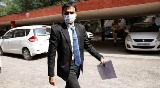 Wankhede at the NCB office in Delhi Tuesday. (Express photo by Praveen Khanna)