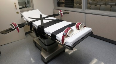 This Oct. 9, 2014, file photo shows the gurney in the the execution chamber at the Oklahoma State Penitentiary in McAlester, Okla. John Grant, 60, was convicted of stabbing a prison cafeteria worker to death in 1998 | AP Photo