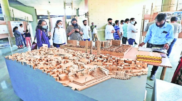 An exhibition organised by Ahmedabad Collective at CREDAI house in Ahmedabad on the occasion of World Architecture day on Monday. (Nirmal Harindran) 