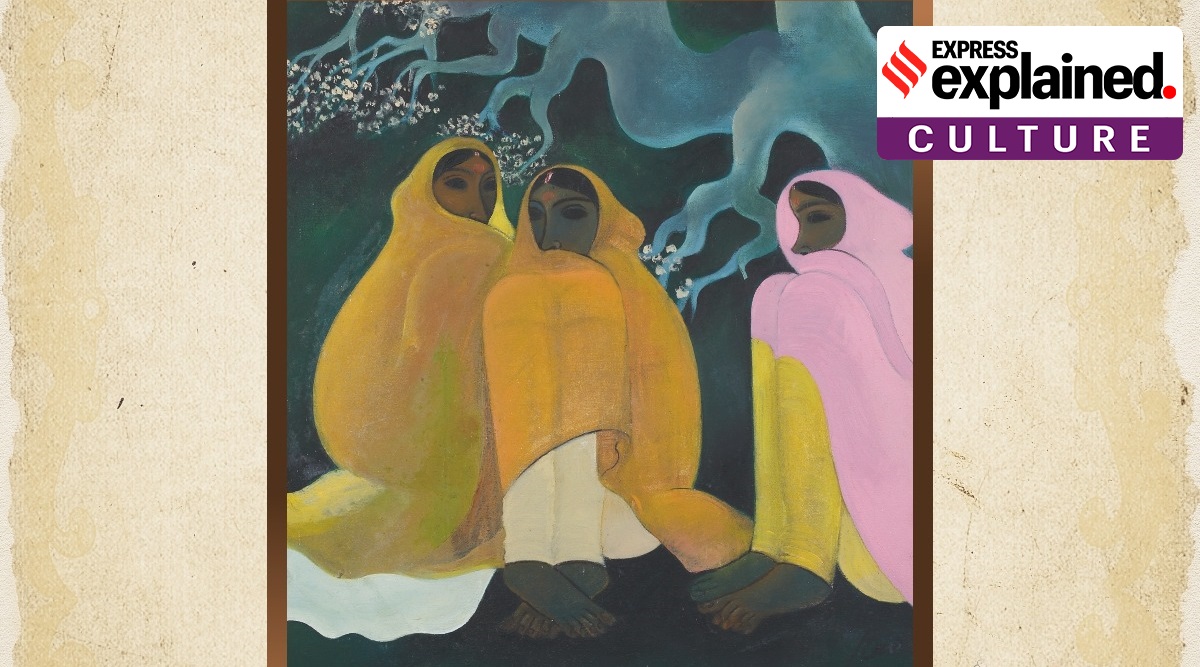 A A Raiba, Hill Women, one of the paintings in Air India's collection. (Twitter/@airindiain)