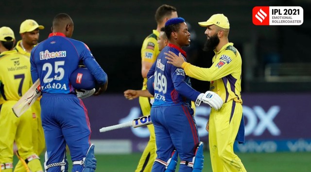 DC's Shimron Hetmyer is congratulated by CSK's Moeen Ali. (IPL)