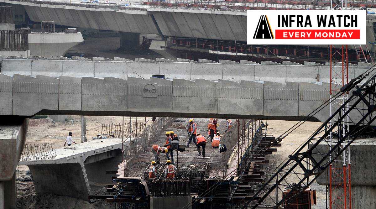 File photo of labourers working on the Barapullah flyover near Laxmi Nagar. (Express Photo by Gajendra Yadav)