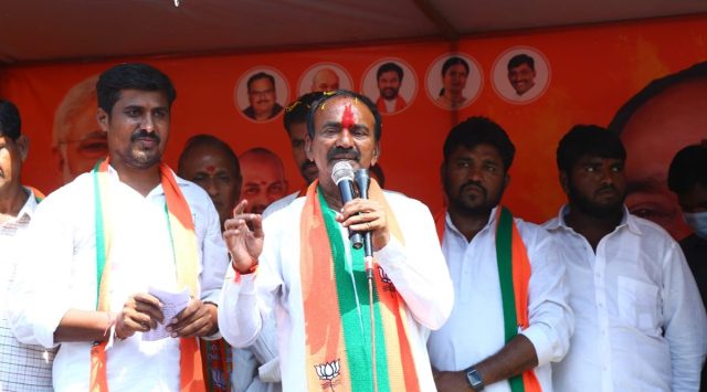 Eatala Rajender campaigns ahead of the bypolls (Twitter/@Eatala_Rajender)