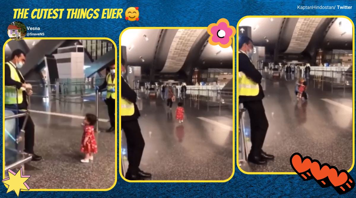 toddler permission to say aunt bye, little girl airport aunt say bye, girl permission airport security officer, viral videos, cute children videos, indian express