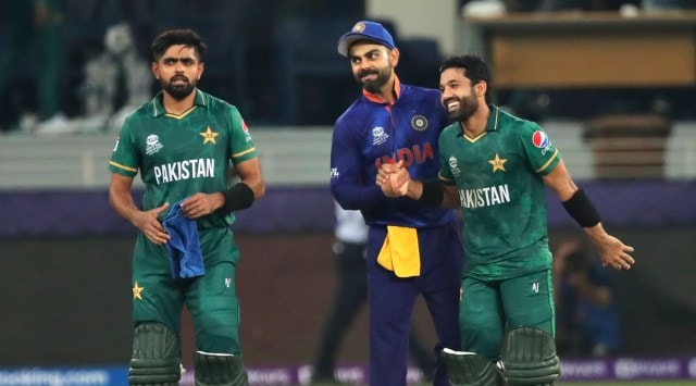 India captain Virat Kohli congratulates Pakistan's Mohammad Rizwan at the end of last year's T20 World Cup match. (AP)