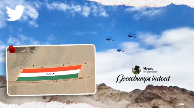 world largest khadi national flag, khadi flag leh size, khadi indian flag leh weight, who made khadi national flag leh, gandhi jayanti 2021, indian express, indian express news