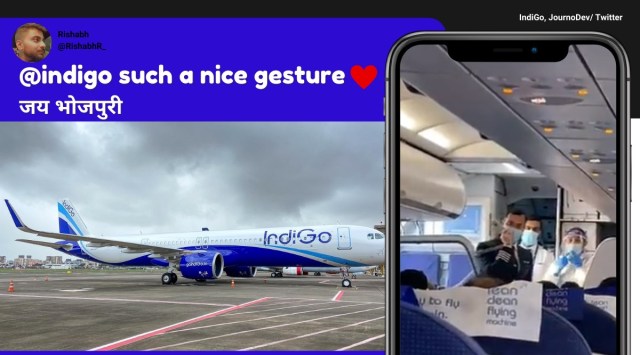 indigo, indigo flight announcement, indigo bhojpuri announcement, indigo pilot bhojpuri announcement, viral flight announcements, viral videos, indian express