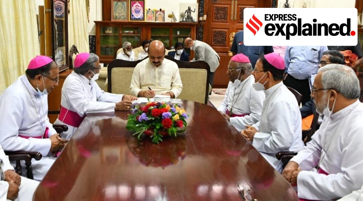 The bishops during a meeting with Karnataka CM Basavaraj Bommai on Wednesday. (Express Photo)