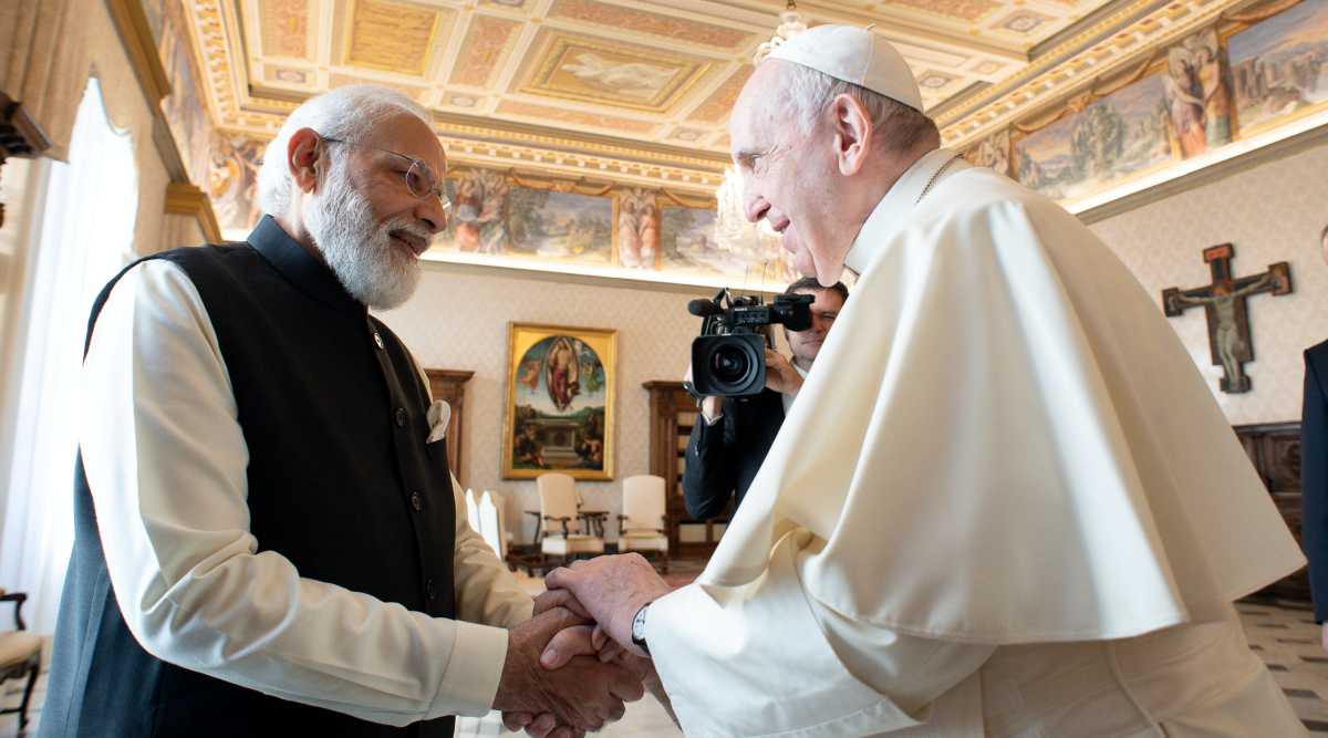 Pope Francis meets with India's Prime Minister Modi at the Vatican on October 30, 2021. (Photo: Vatican Media/Handout via Reuters)