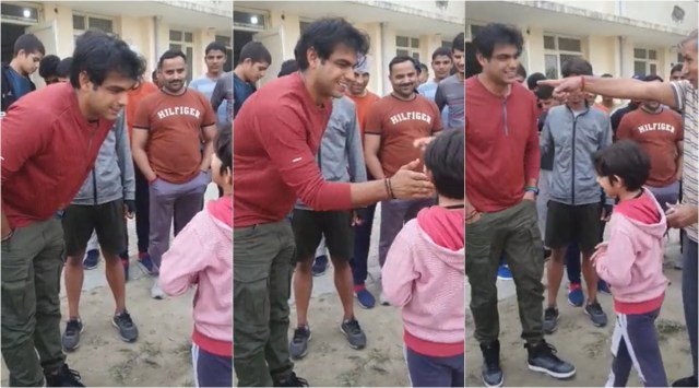 neeraj chopra, neeraj chopra olympics, kids interaction neeraj chopra, children with sports stars viral videos, viral news, indian express