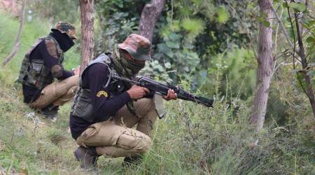 Army personnel at the encounter site in Mendhar, Poonch, on Sunday. (PTI)