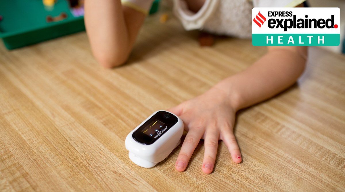 A pulse oximeter is used to check a child's blood oxygen level in Portland, Ore., Sept. 17, 2020. (Celeste Noche/The New York Times)