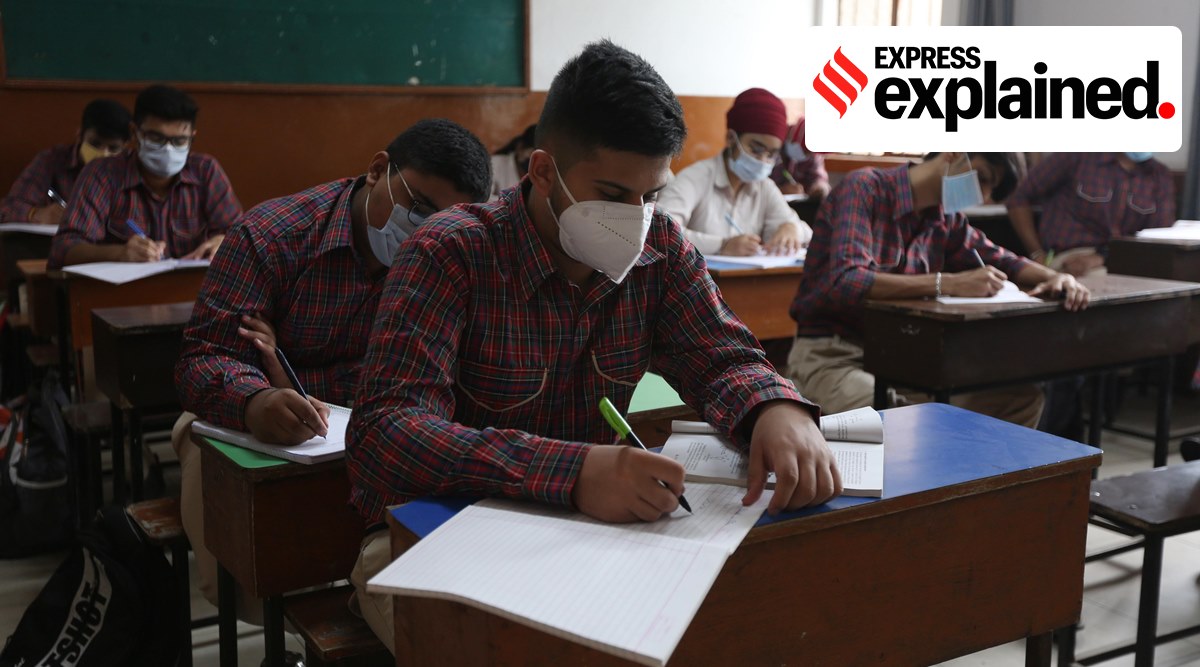 Schools in Punjab reopened for Classes 10 to 12 at DAV Public School at BRS Nagar in Ludhiana in July. (Express Photo: Gurmeet Singh)