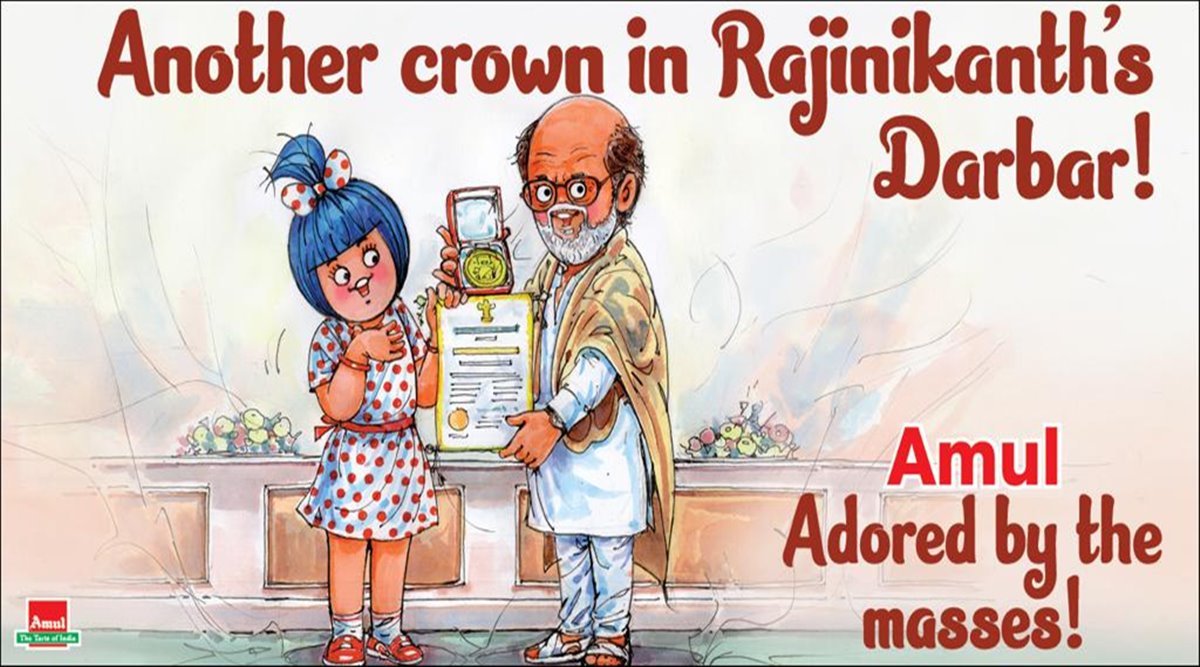 Another crown in Rajinikanth's Darbar': Amul celebrates star's Dadasaheb  Phalke Award win with topical | Trending News,The Indian Express