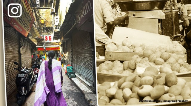 Smriti Irani Chandni Chowk viral picture, Smriti Irani chandini chowk lanes food viral pic, Smriti Irani, trending, indian express, indian express news