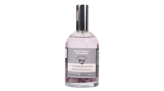This undated photo provided by Walmart and the CDC shows a bottle of Better Homes & Gardens aromatherapy lavender & chamomile essential oil and semiprecious stone-infused room spray. (Walmart/CDC via AP)