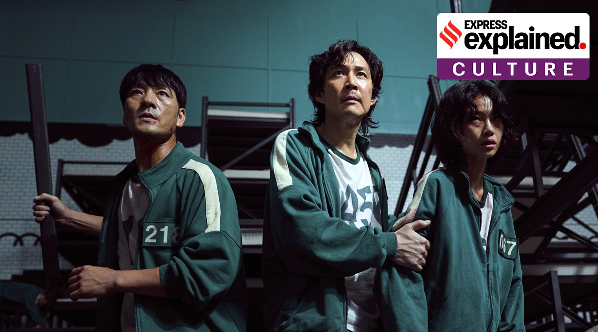 South Korean cast members, from left, Park Hae-soo, Lee Jung-jae and Jung Ho-yeon in a scene from Squid Game. (Youngkyu Park/Netflix via AP)