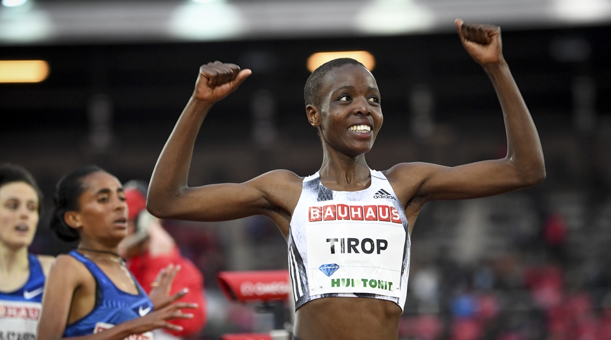In this file photo, Agnes Tirop of Kenya smiles after winning the women's 1500m race at the IAAF Diamond League meeting at Stockholm Olympic Stadium in Stockholm, Sweden. (Fredrik Sandberg/TT News Agency via AP)