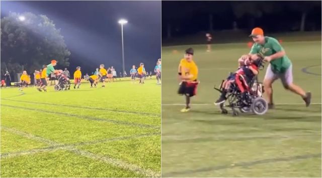 florida wheeelchair kid touchdown, disabled child touch down, disabled kid extra player school football league, viral news, good news, indian express