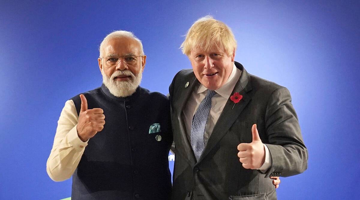 Narendra Modi, Boris Johnson, India, India's net zero climate commitment, UK, Britain, India Britain talks, COP26 climate summit, COP26, World Leaders' Summit, Covid-19, Indian Express, Indian Express news