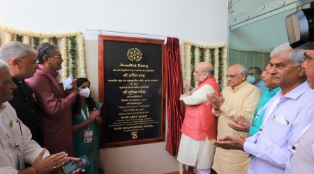 The facilities, including a milk powder factory, a butter plant, a robotic high-tech warehousing facility and poly film manufacturing plant, have come up at a cost of Rs 415 crore. (Twitter/Amit Shah)