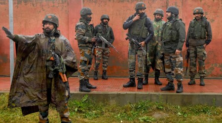 Army soldiers during a search operation at a hospital at Bemina in Srinagar on Friday. (Photo: PTI)