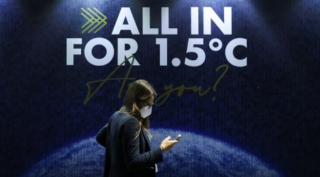 A delegate at COP26 in Glasgow on Thursday. (Reuters)