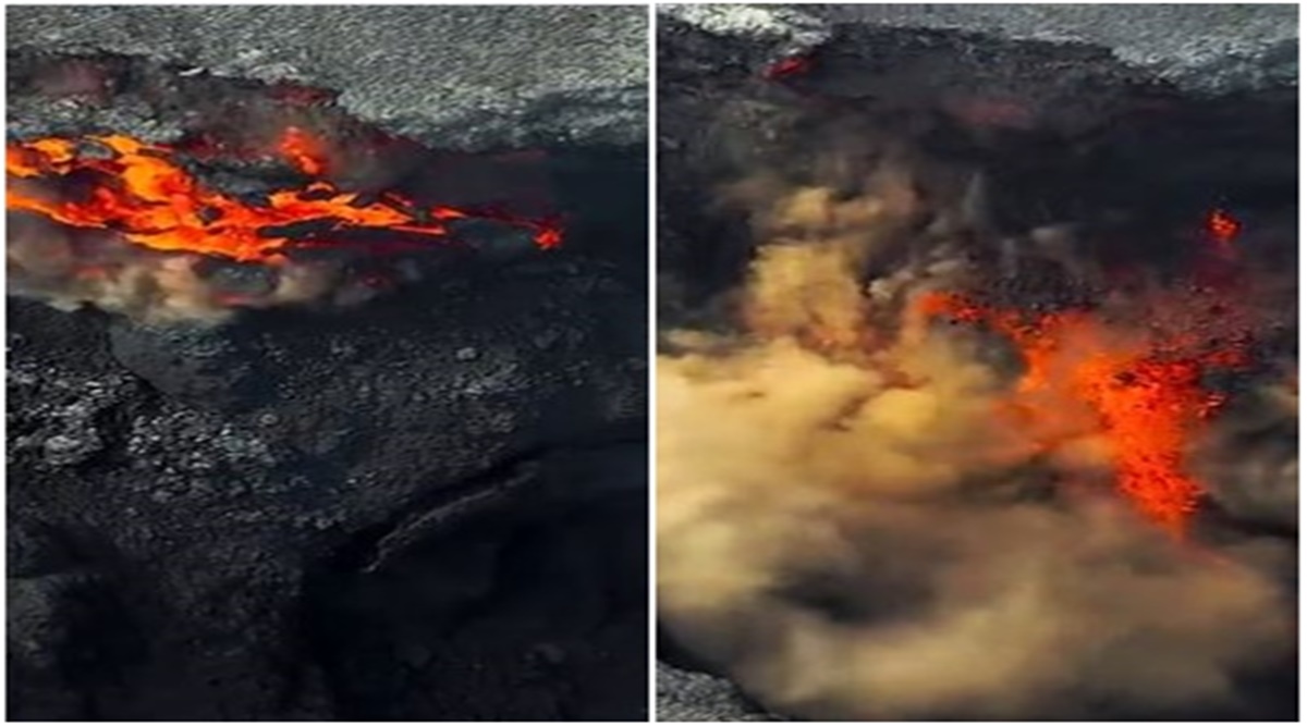 Drone shot of Iceland volcano crater collapse leaves netizens awestruck