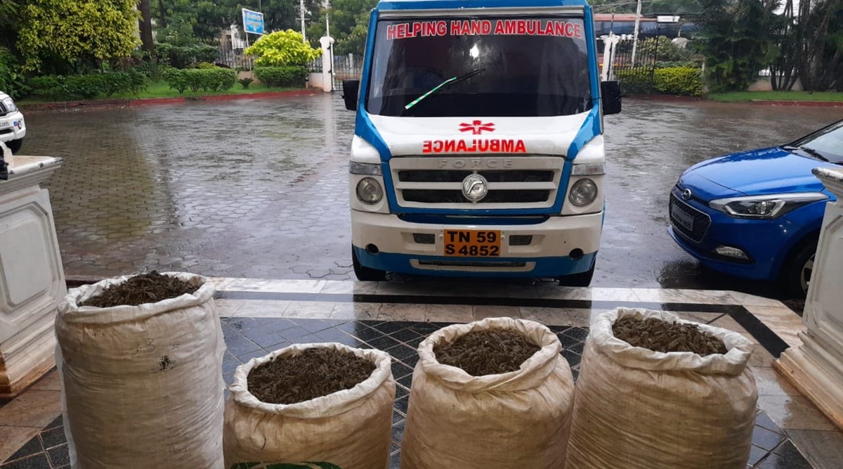 Police carried out vehicle checks and found five gunny bags in a private ambulance. (Twitter/@ipspolicetn)
