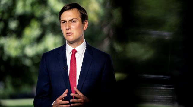 Jared Kushner, the son-in-law of former President Donald Trump, speaks during an interview outside the White House in Washington, Aug. 14, 2020. (The New York Times)
