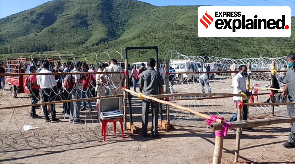 Security heightened ahead of the public hearing on mining in Mali hills in Koraput district on Monday. (Express Photo)