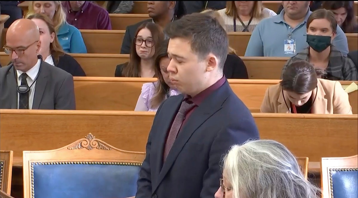 Kyle Rittenhouse breaks down as he was acquitted of all charges at the Kenosha County Courthouse in Kenosha, Wisconsin. (AP)