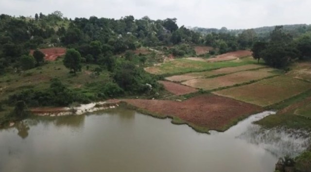 The destroyed catchment area of the lake.
