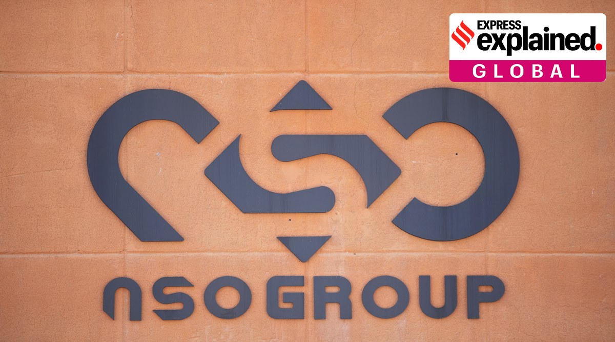 A logo adorns a wall on a branch of the Israeli NSO Group company, near the southern Israeli town of Sapir on Aug. 24, 2021. (AP Photo/Sebastian Scheiner, File)