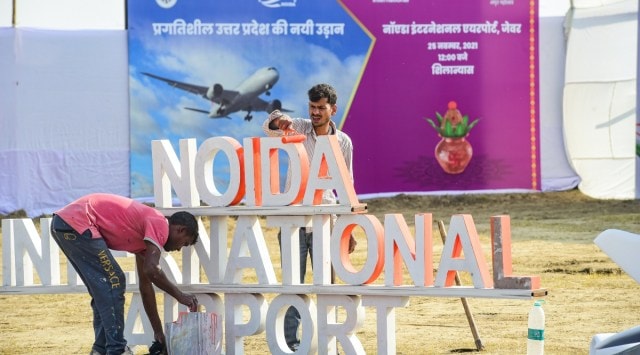 Noida: Preparations underway on the eve of the foundation stone laying ceremony of Jewar Airport by Prime Minister Narendra Modi in Gautam Buddha Nagar district, Wednesday, Nov. 24, 2021. (PTI Photo)
