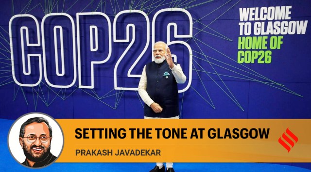 Prime Minister Narendra Modi arrives for the COP26 summit at the Scottish Event Campus (SEC) in Glasgow (AP)