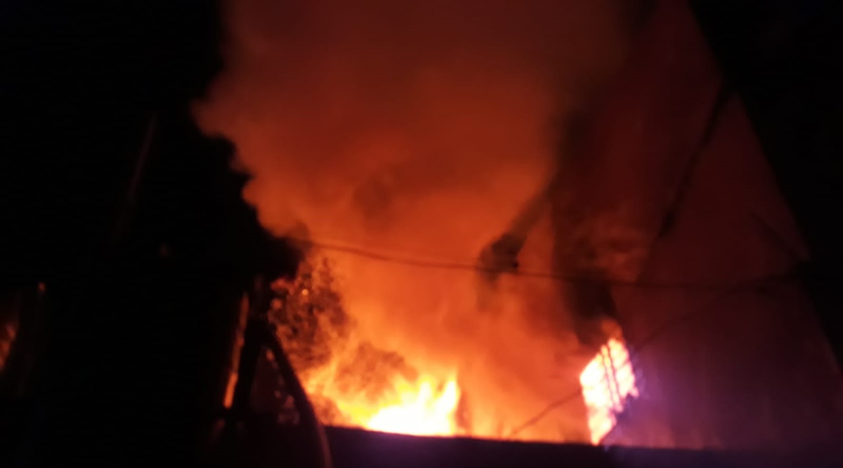 The fire at a storage facility at Sade Satara Nali in Hadapsar area of Pune. (Express Photo)  