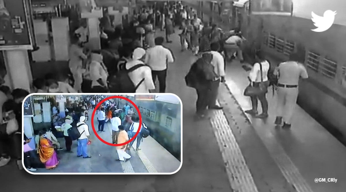 चलती ट्रेन और प्लेटफॉर्म के बीच फंसी महिला, RPF जवान ने बचाई जान