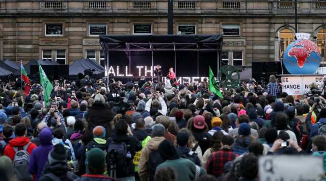 Climate activist Greta Thunberg speaks at a Fridays for Future march during the UN Climate Change Conference (COP26), in Glasgow, Scotland, Britain, November 5, 2021. (REUTERS/Russell Cheyne)