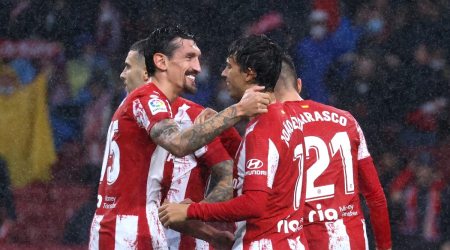 Atletico Madrid's Joao Felix celebrates scoring their third goal with teammates (Source: Reuters)