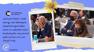 joe biden, joe biden asleep video, cop26 summit, biden asleep climate summit, biden doze off cop26, viral video, indian express