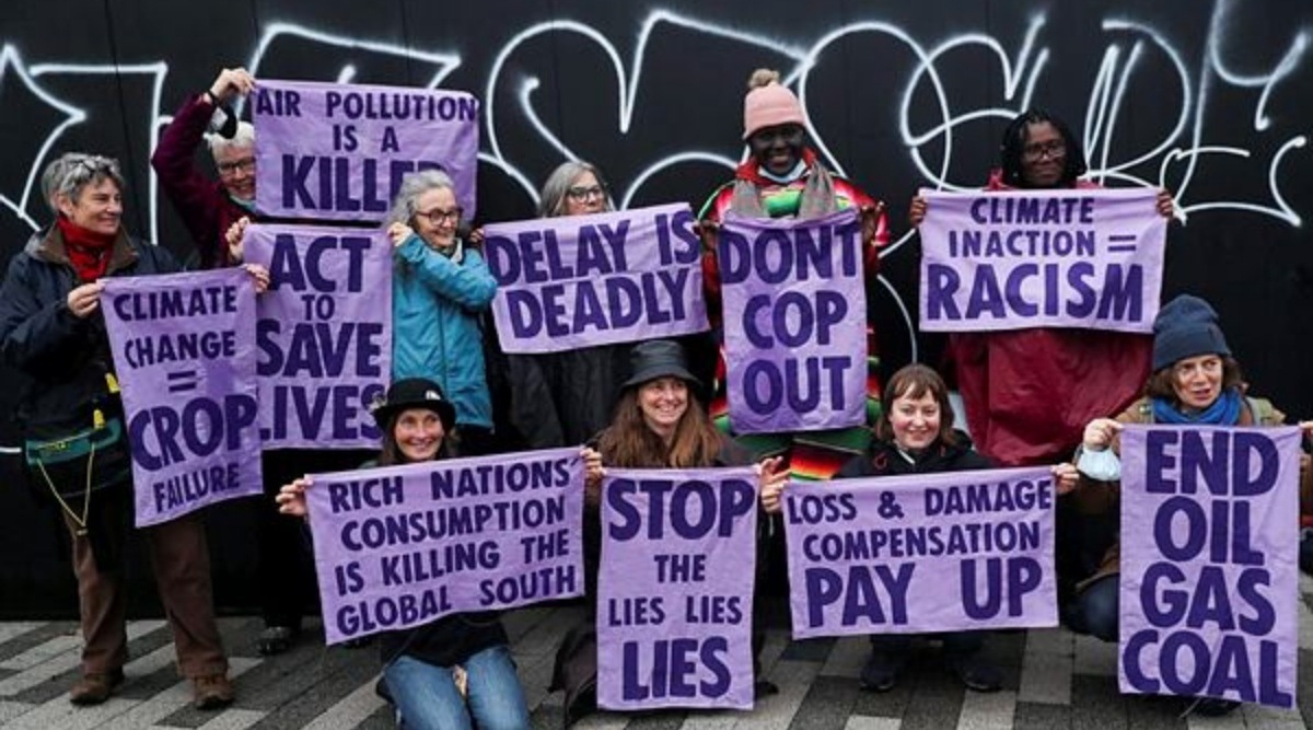 Activists take part in a protest during the UN Climate Change Conference (COP26), in Glasgow, Scotland, Britain, November 8, 2021. (Reuters)