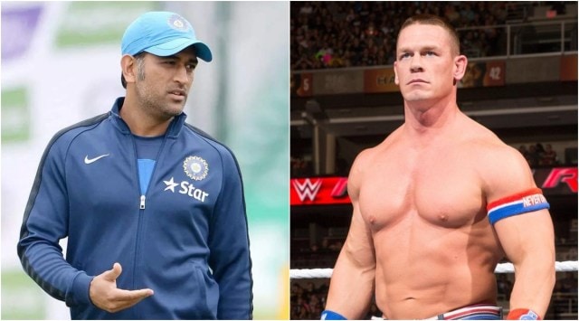 MS Dhoni (L) and John Cena (R) in view. (File)