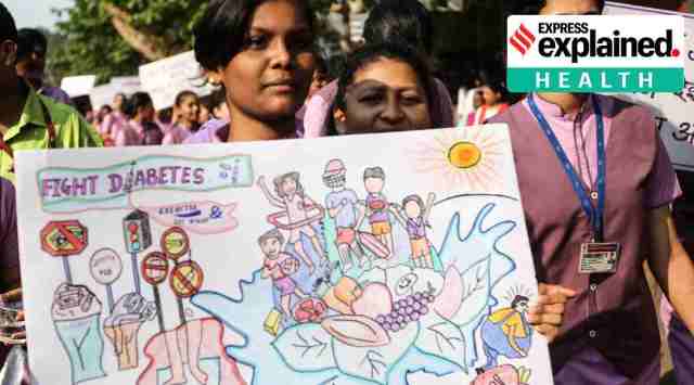 Students participate in a diabetes awareness rally in Mumba. (Express Photo: Narendra Vaskar)