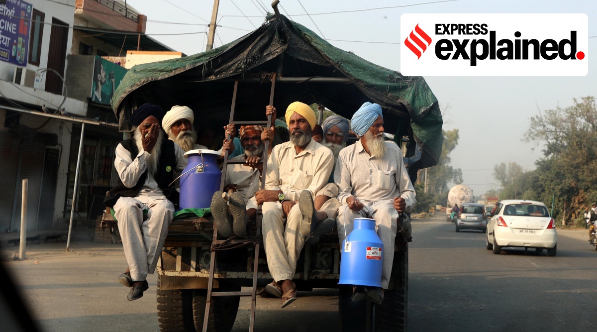 Farmers  on way to Delhi from Barnala on Sturday. (Express Photo by Gurmeet Singh)