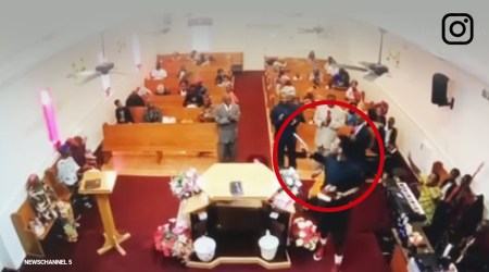 pastor takes down armed man during church congregation, Tennessee pastor gunman church service viral video, trending, indian express, indian express news