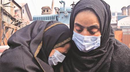 Dr Mudasir Gul’s family members. (Express photo by Shuaib Masoodi)