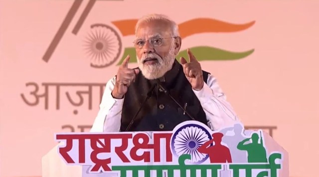 PM Modi also laid the foundation of a Rs 400-crore project at the Jhansi node of Uttar Pradesh Defence Industrial Corridor. (Twitter/Screengrab/PMOIndia)