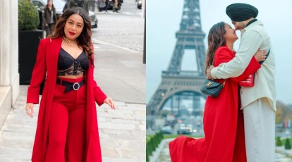 Neha Kakkar is painting the town red as she poses on the streets of Paris  with husband Rohanpreet Singh. See her latest photos